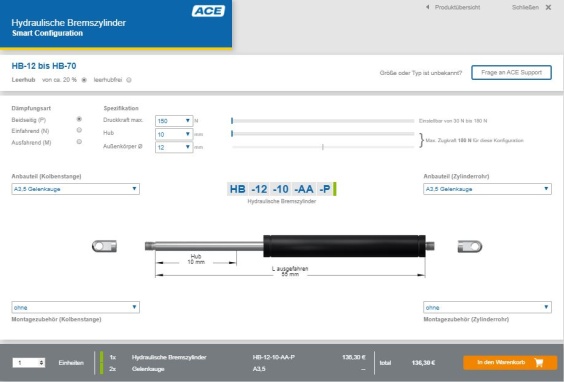 Unter m2-de.x9k.de/de/berechnungen/bremszylinder-konfigurator.html k&ouml;nnen Anwender nun rund um die Uhr ACE &Ouml;lbremsen und hydraulische Bremszylinder online konfigurieren und im ACE Online-Shop bestellen