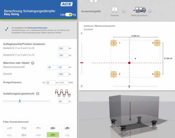 Unter m2-de.x9k.de/de/berechnungen/schwingungsdaempfung.html k&ouml;nnen Nutzer mehr als 2/3 aller typischen Auslegungsf&auml;lle in k&uuml;rzester Zeit selbstst&auml;ndig berechnen und sich daf&uuml;r die ideal passende Maschinenlagerung anzeigen lassen